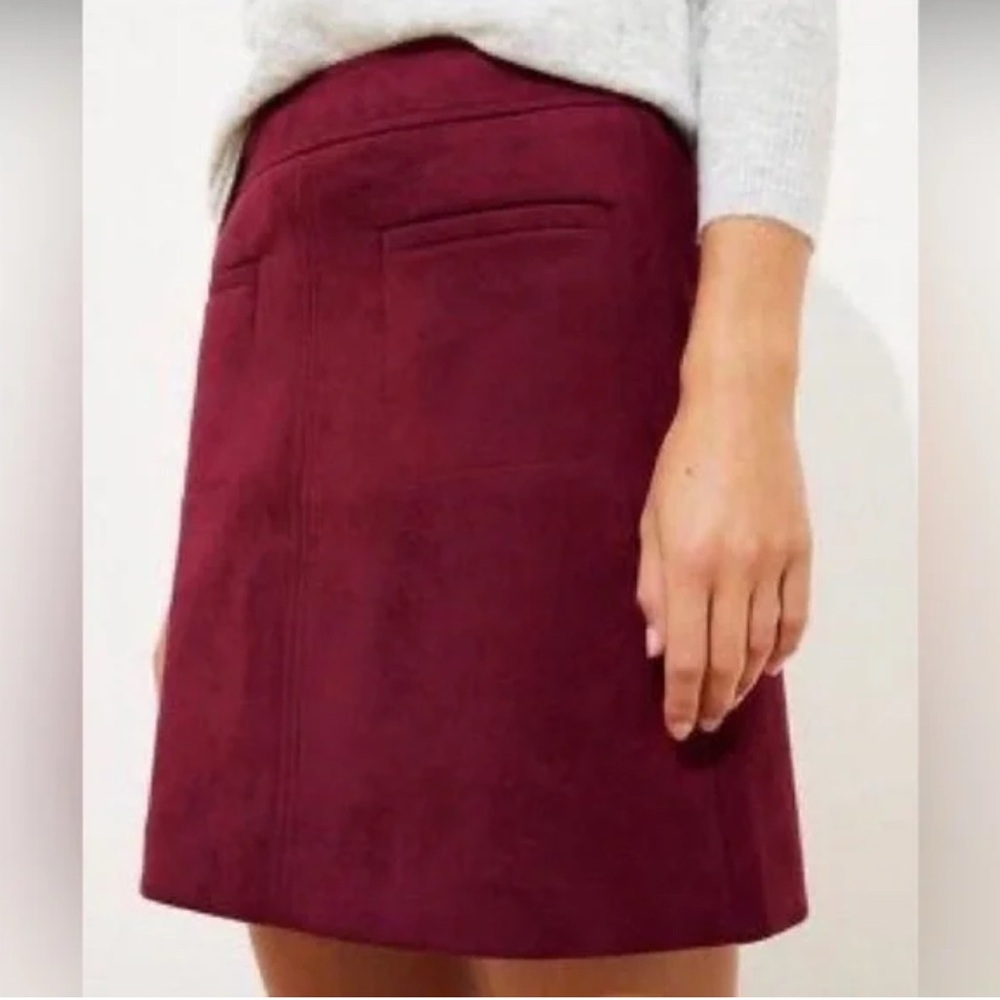 LOFT Burgundy Faux Suede Skirt